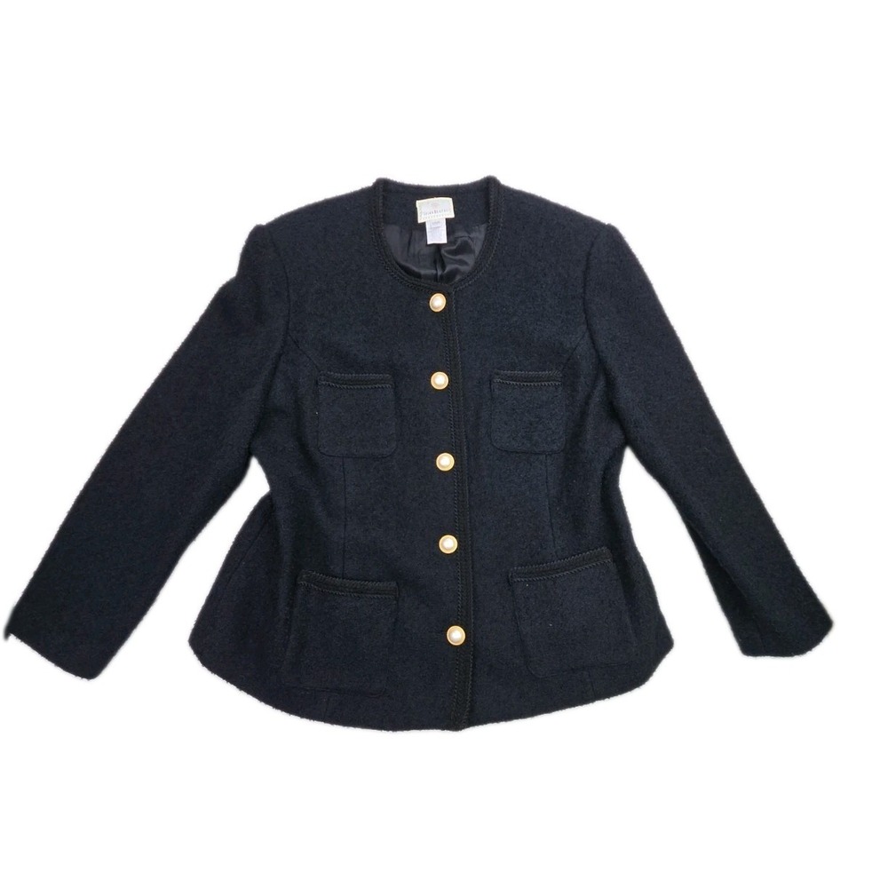 Vtg 1990s Boucle Tweed Wool Blazer Jacket CC Black Pearl Size 16W Susan Bristol